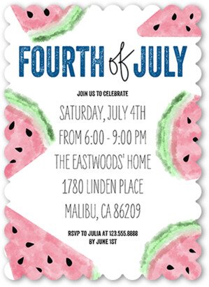 Cocktail Party Invitations: Wonderful Watermelon Summer Invitation, White, 5X7, Matte, Signature Smooth Cardstock, Scallop