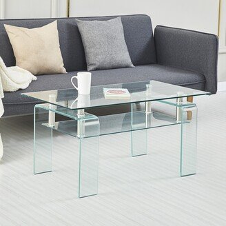 Siavonce Rectangle Clear Glass Coffee Table - 39.4''*21.7''*18.9''