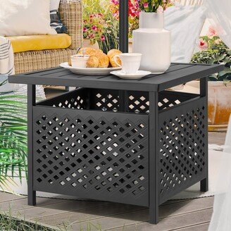 AECOJOY Metal Outdoor Side Table with Umbrella Hole