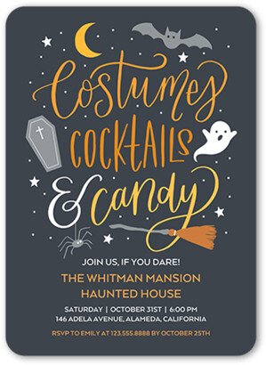 Halloween Invitations: Costumes And Cocktails Halloween Invitation, Gray, 5X7, Standard Smooth Cardstock, Rounded