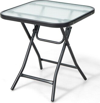 Patio Folding Square Glass Side Table Bistro Coffee Table Plant Stand