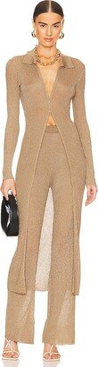 SIMKHAI Maisel Metallic Rib Polo Maxi Cardigan