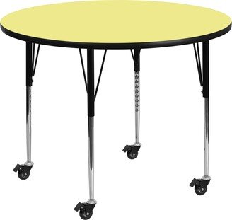 Mobile 48'' Round Thermal Laminate Activity Table - Adjustable Legs