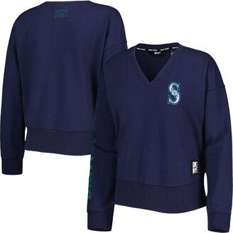 Women's Sport Navy Seattle Mariners Lily V-Neck Pullover Sweatshirt