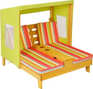 Kids Chaise Lounge Double Seat Patio Chair with Canopy and Cup Holder