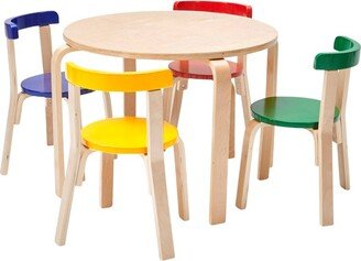 Bentwood Round Table and Curved Back Chair Set, Kids Furniture, Assorted, 5-Piece