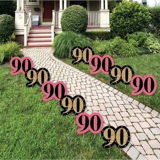 Big Dot Of Happiness Chic 90th Birthday Black Gold Lawn Decor - Outdoor Party Yard Decor 10 Pc