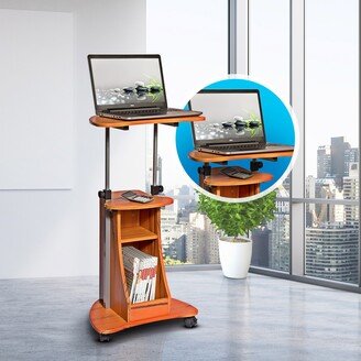 Calnod Sit-to-Stand Rolling Adjustable Height Laptop Cart With Storage, Woodgrain