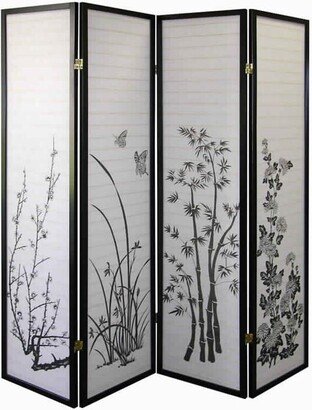 Naturistic Print Wood and Paper 4 Panel Room Divider - 70 H x 1 W x 60 L Inches