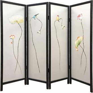 4 Panel Wooden Screen with Hand painted Fabric Design - 63 H x 1 W x 78 L Inches