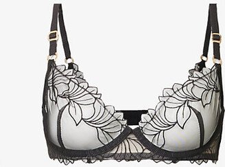 Womens Black Monet Semi-sheer Woven Plunge bra