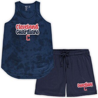 Women's Concepts Sport Navy Cleveland Guardians Plus Size Cloud Tank Top and Shorts Sleep Set