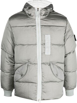 Compass-badge hooded puffer jacket