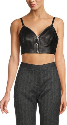 McQ Alexander McQueen Alexander McQ Alexander McQueenueen Alexander McQueen Women's Leather Zip Front Crop Top