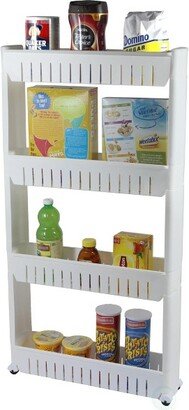 Slim Storage Cabinet Organizer 4 Shelf Rolling Pull Out Cart Rack Tower with Wheels