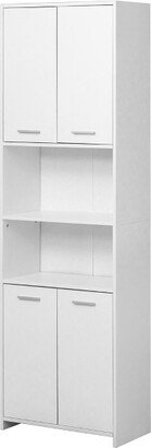 Modern White Standing Bathroom Tall Linen Tower Storage Cabinet, Wide