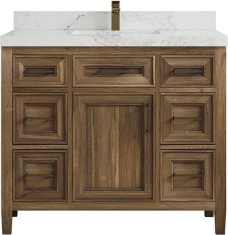Willow Collections 42 x 22 Santa Monica Teak Single Bowl Sink Bathroom Vanity in Distressed Graywashed with Countertop