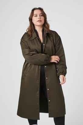 Women's Button-Front Trench Coat in Dark Olive, 3X