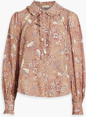 Philipa ruffle-trimmed printed cotton-bend blouse