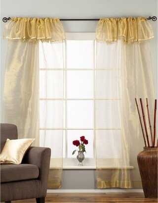 Indian Selections Golden Rod Pocket w/ attached Beaded Valance Sheer Tissue Curtains - Piece