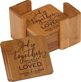 Personalized Coaster Set | Wood Wedding Coasters Of 6 Custom Rustic Modern