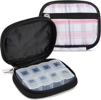 WellBrite WellBright 2-Pack 7-Day Weekly Medication Pill Organizer, Plastic 8-Compartment Medicine Travel Case, 2.7x4x1 in, Pink Plaid Print