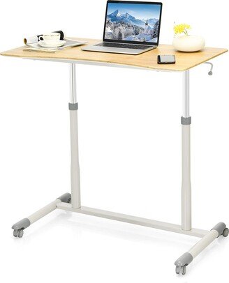 ERGOMASTER Rolling Mobile Standing Desk Sit to Stand Up Height Adjustable Sitting Movable Taptop Desks for Overbed Bedside Sofa Side Workstation Table with Wheels (Natrual)