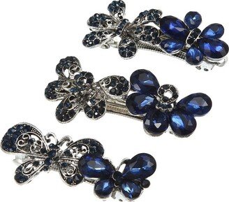 Unique Bargains Women's Bling Rhinestones Hair Clips Accessories Barrettes Hairpin Blue Black 3 Pcs