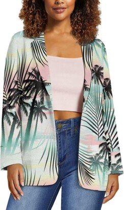 Horeset Hawaii Palm Tree Womens Casual Blazer Button Lightweight Long Sleeve Work Business Fashion Blazers Jackets Outfits