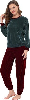 cheibear Women Velvet Sleepwear Long Sleeve with Pant Lounge Winter Warm Pajama Set Gray Red X-Large