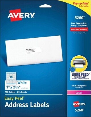 Easy Peel Address Labels, Laser, 1 x 2-5/8 Inches, Pack of 750