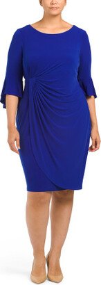 Plus Gathered Bell Sleeve Faux Wrap Dress for Women