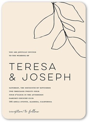 Wedding Invitations: Honest Leaf Wedding Invitation, White, 5X7, Matte, Signature Smooth Cardstock, Rounded