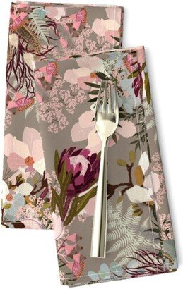 Taupe Magnolia Dinner Napkins | Set Of 2 - Frida Bohemian Tan By Onesweetorange Protea Eucalyptus Wedding Cloth Spoonflower