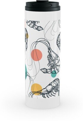 Travel Mugs: Fun Shrimp - Multi Stainless Mug, White, 16Oz, Multicolor