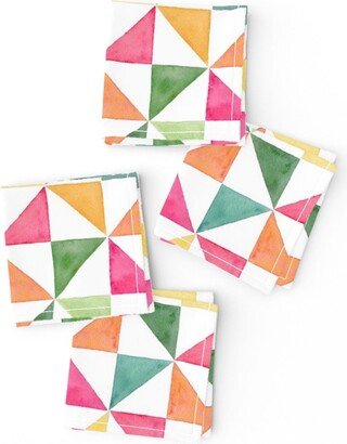 Picnic Geo Cocktail Napkins | Set Of 4 - Geometric Summer Triangles By Angelinamariadesigns Pink Yellow Cloth Spoonflower