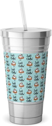 Travel Mugs: Just Chillin' - Pool Sharks - Light Blue Stainless Tumbler With Straw, 18Oz, Blue