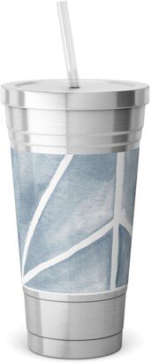 Travel Mugs: Coastal Stars - Blue Stainless Tumbler With Straw, 18Oz, Blue