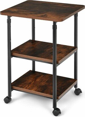 3-Tier Rolling Adjustable Printer Cart Machine Stand Storage Rack Brown