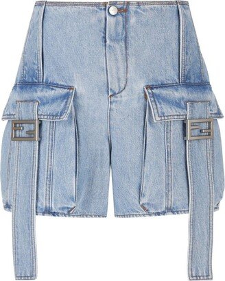 FF Baguette Buckled Denim Shorts