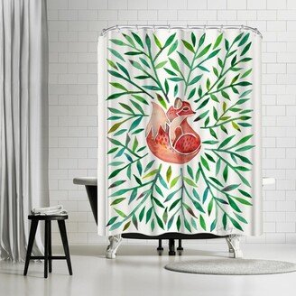 71 x 74 Shower Curtain, Fox And Fronds by Cat Coquillette