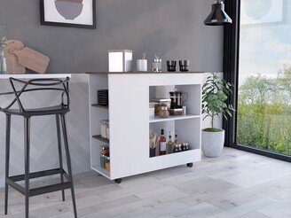 FM Furniture Arizona Kitchen Cart with 2 Storage Shelves, 3 Side Shelves, and 4 Casters