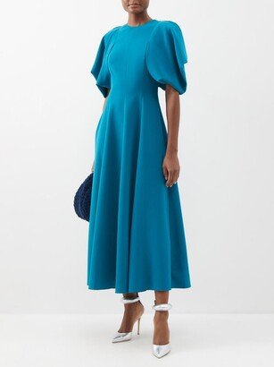 Puff-sleeve Pleated Crepe Dress