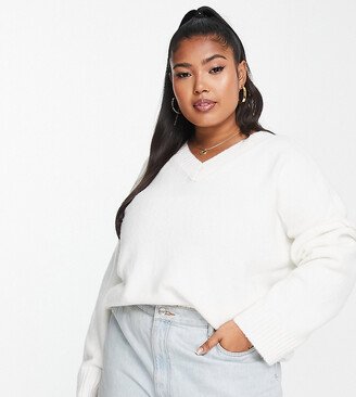 ASOS DESIGN Curve chunky v neck sweater in cream