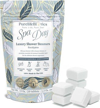 Purelifebiotics Aromatherapy Shower Steamers, 100% Pure Essential Oils, All Natural, Usa Handmade Shower Bombs for Stress Relief, Focus Enhancement & Relaxation (Euca