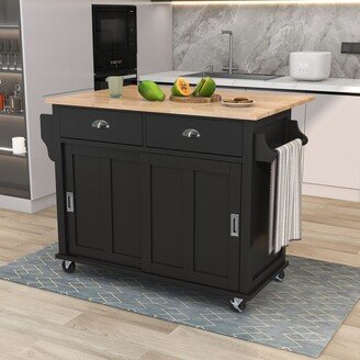 HwoamneT 2 Sliding Door Drop Leaf Countertop Kitchen Island Cart