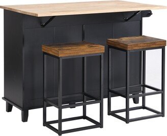 Farmhouse Kitchen Island Set with Drop Leaf and 2 Seatings