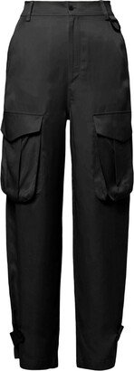 High-Waisted Satin Cargo Trousers