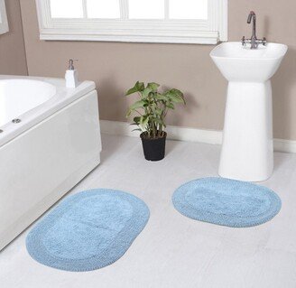 Home Weavers Inc Set of 2 Double Ruffle Collection Blue Cotton Ruffle Pattern Tufted Bath Rug Set - Home Weavers