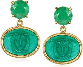 Italian Tagliamonte Green Venetian Glass and Emerald Cameo-Style Drop Earrings in 18kt Gold Over Sterling